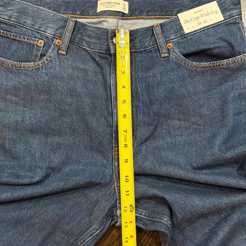 Abercrombie & Fitch Wide Leg Jeans Women‎ 31 12 Blue High Rise Crop Denim 35x26